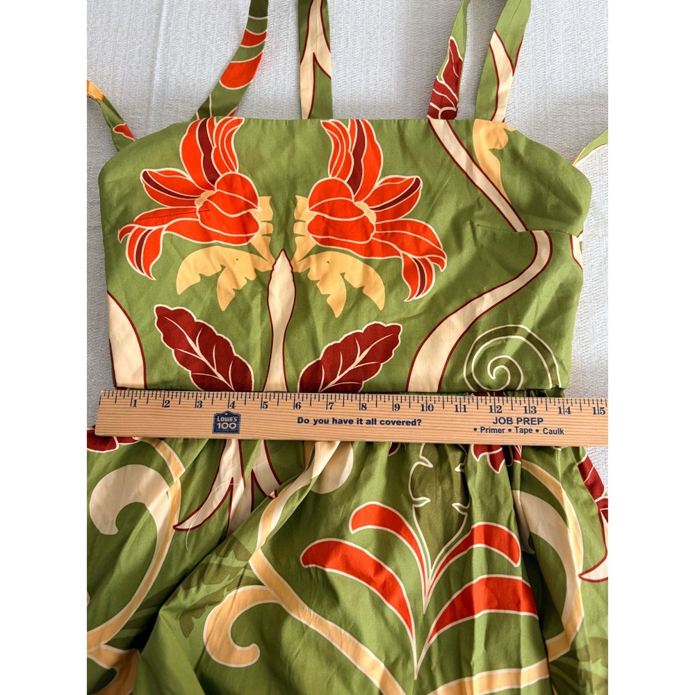Zara Floral Midi Dress Medium Green Tropical Cotton V-Back Sleeveless New tie up - Picture 12 of 16